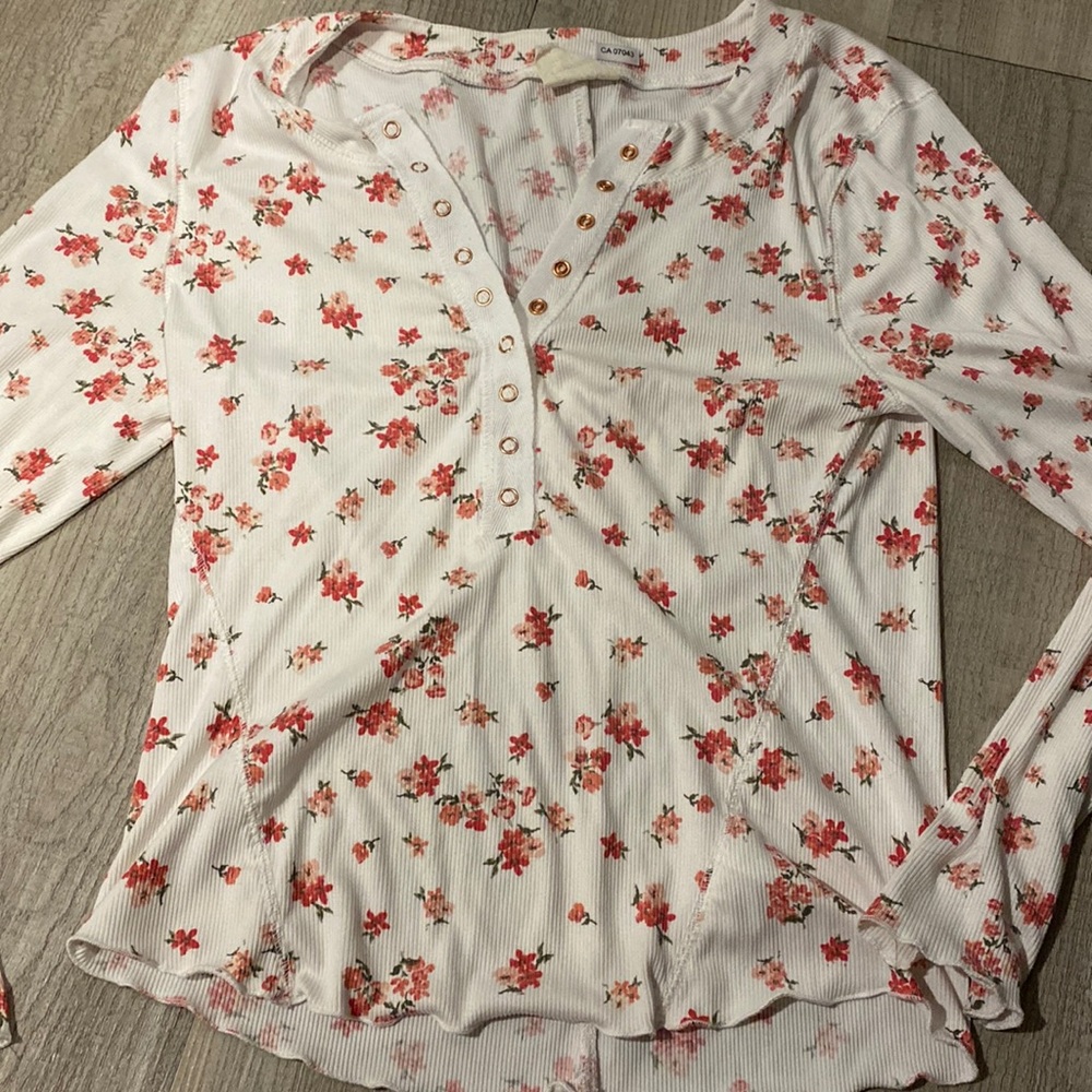 Floral long sleeve with lettuce trim edges
